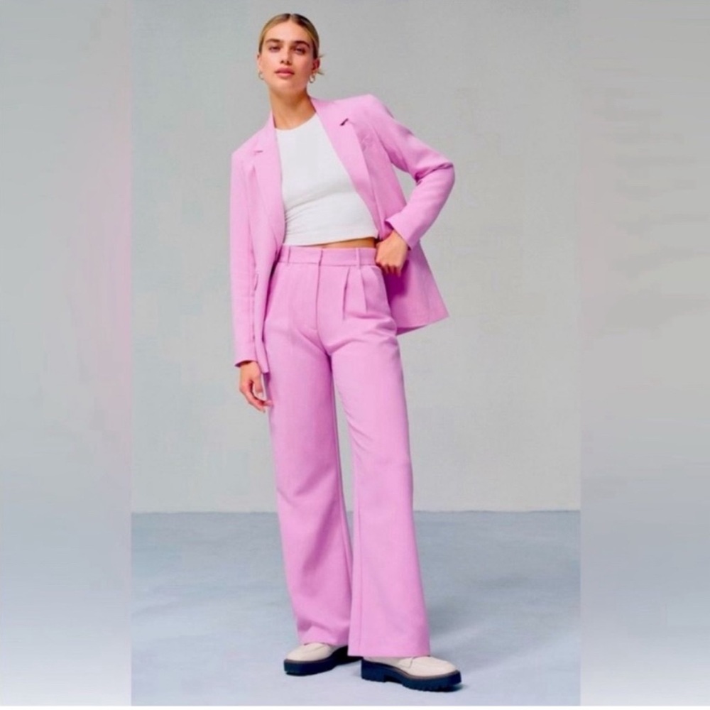 Abercrombie & Fitch Pink Tailored Wide-Leg Trousers